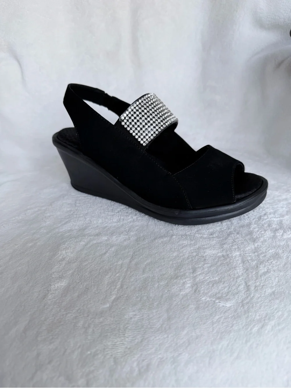Skechers Sandals Womens 7 Cali Rumblers Sparkle Slingback Wedge Heels SN 38587 - Picture 1 of 11